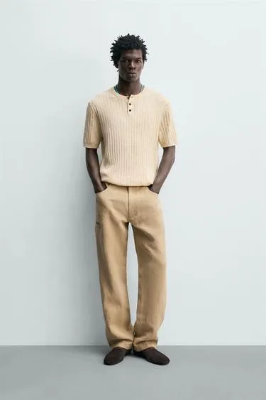 Футболка из хлопка и льна в рубчик с круглым вырезом- Заказать в России