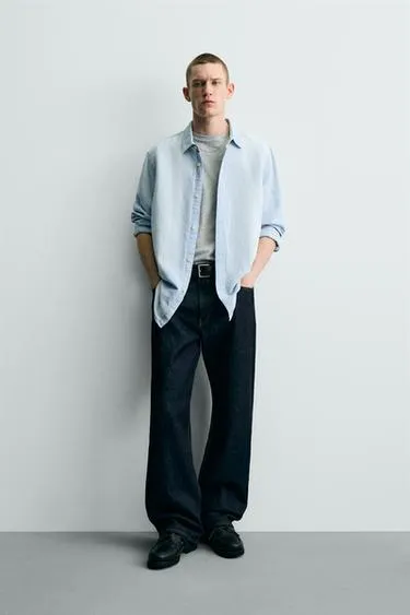 Джинсовая рубашка из льна и хлопка- Заказать в России