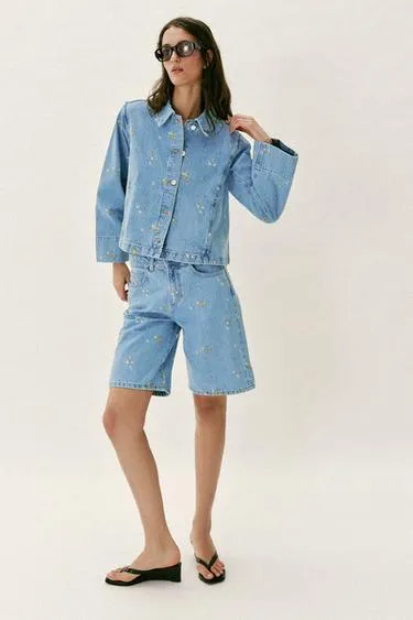 Джинсовая куртка Z1975 с вышивкой в виде цветов, комплект