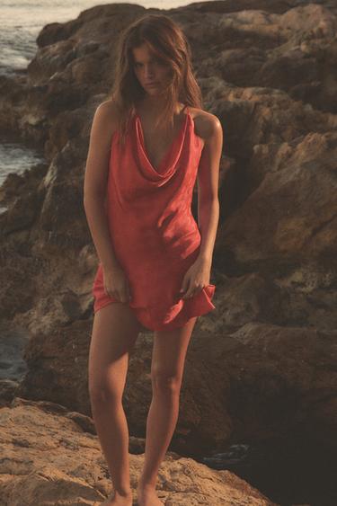 Zara Атласное платье в горошек