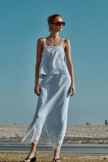 Юбка миди с кружевом- Заказать в России