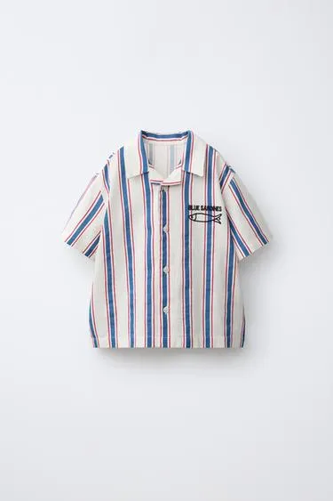 Рубашка в полоску с вышивкой «рыба»- Заказать в России