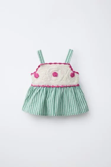 Топ из кружева кроше с комбинированными деталями