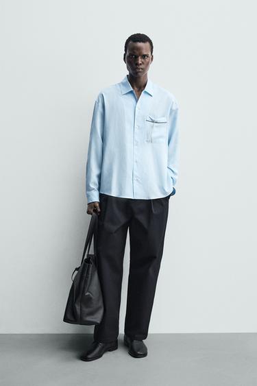 Рубашка в полоску с контрастной отделкой