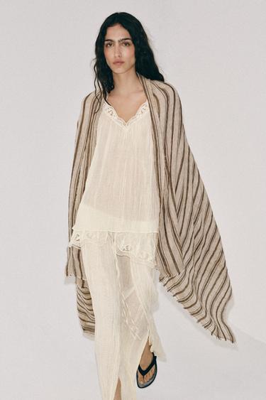 Zara Шарф из 100% льна в полоску