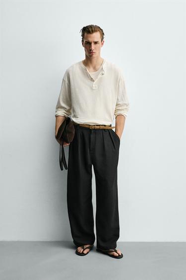 Футболка henley из хлопка и льна- Заказать в России