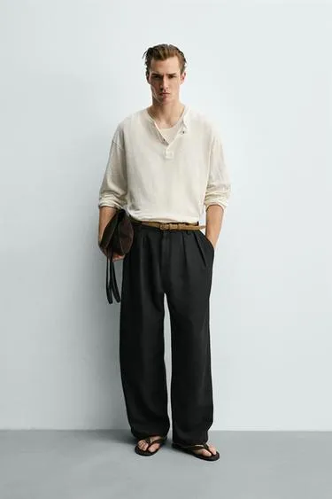 Футболка henley из хлопка и льна- Заказать в России