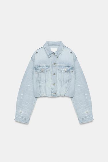 Zara Укороченная джинсовая куртка TRF с разрывами
