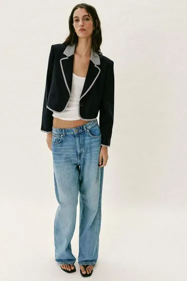 Укороченный блейзер в клетку виши