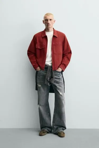 Укороченная куртка с эффектом потертостей- Заказать в России