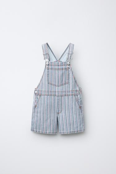 Zara Короткий джинсовый комбинезон в полоску