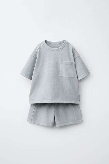 Zara Однотонный комплект из футболки и бермудов