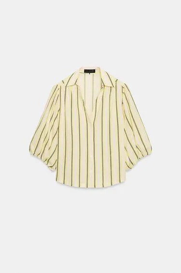 Рубашка из смесового льна с объемными рукавами