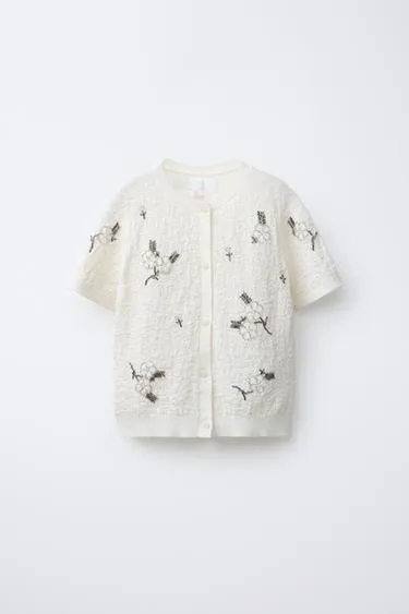 Кардиган из рельефной ткани с бусинами- Заказать в России