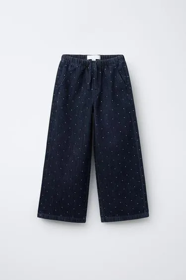 Джинсы Wide Leg со стразами- Заказать в России