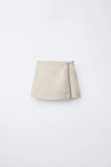 Юбка-шорты из льна и хлопка с декоративной отделкой- Заказать в России