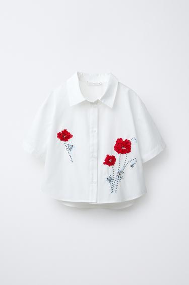 Zara Рубашка с 3D цветами и бусинами