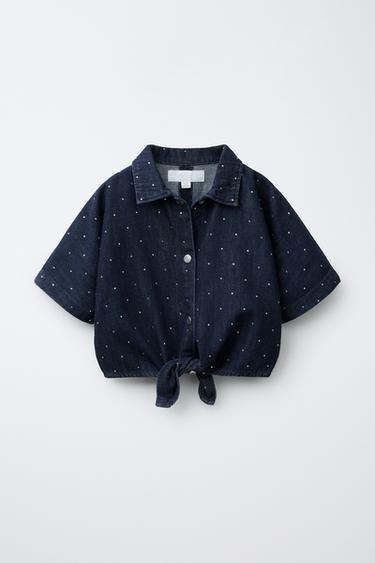 Zara Джинсовая рубашка с бантом из страз