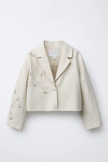 Блейзер из смесового льна с бусинами- Заказать в России