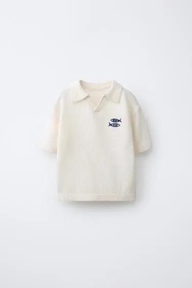 Поло с вышивкой рыб- Заказать в России