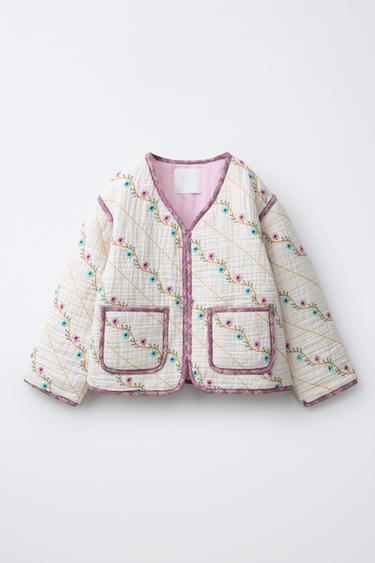 Zara Стеганая куртка с вышивкой в виде цветов купить с доставкой.