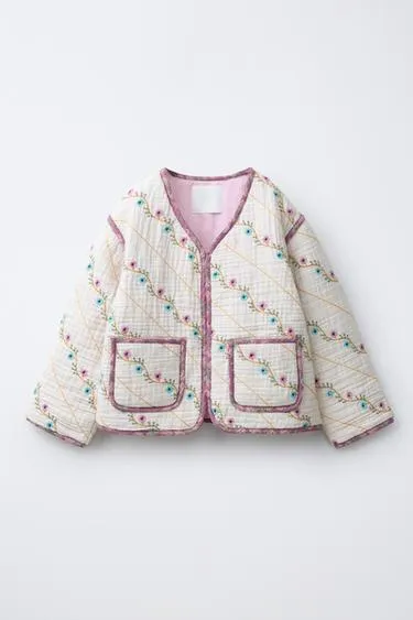Стеганая куртка с вышивкой в виде цветов- Заказать в России