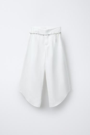 Брюки из льна с декоративным поясом- Заказать в России