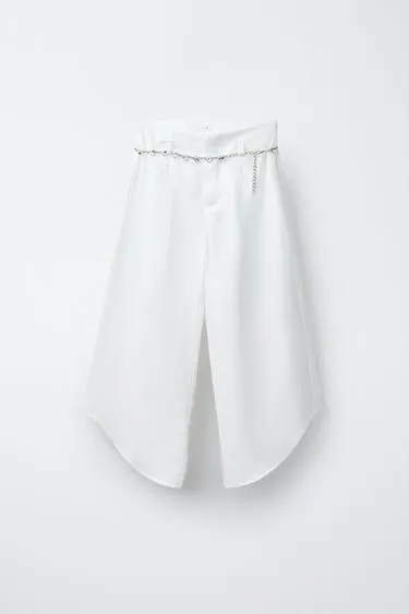 Брюки из льна с декоративным поясом- Заказать в России