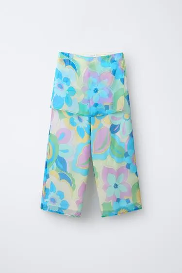 Брюки Wide Leg с юбкой и принтом- Заказать в России