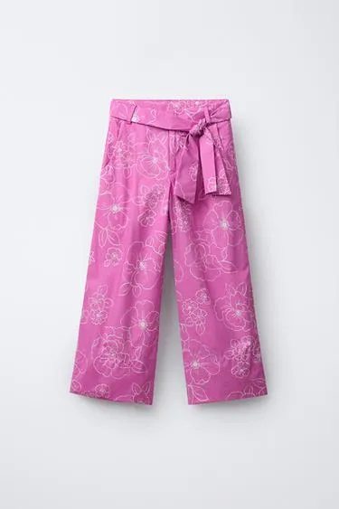 Брюки с цветочным принтом и ремнем- Заказать в России