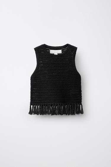 Zara Топ с бахромой из вязаного полотна