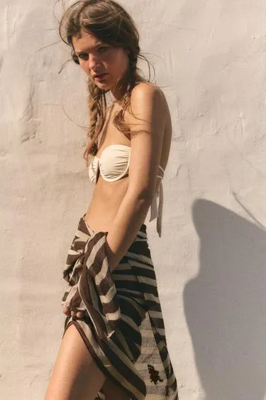 Шарф из льна с вышивкой в полоску- Заказать в России