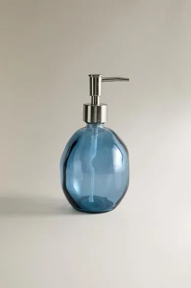 Прозрачный синий стеклянный диспенсер для мыла