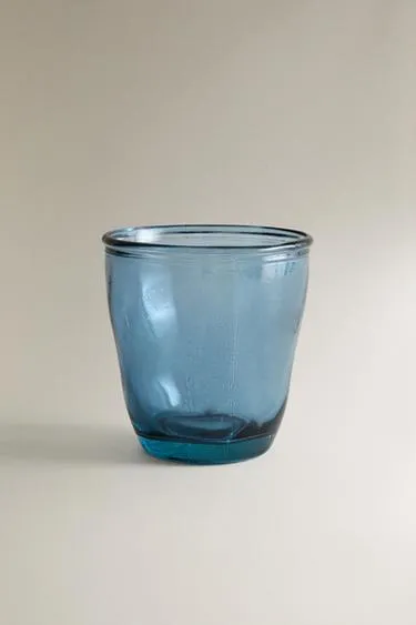Прозрачный синий стакан для зубных щеток из стекла