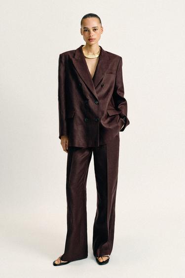 Zara Двубортный блейзер из 100% льна с подплечниками