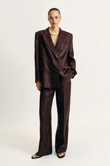 Двубортный блейзер из 100% льна с подплечниками- Заказать в России