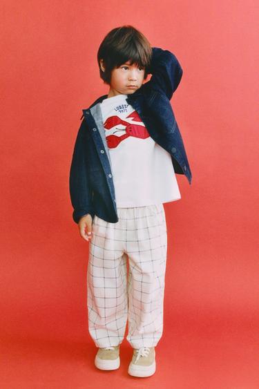 Zara Брюки багги в клетку из хлопка и льна