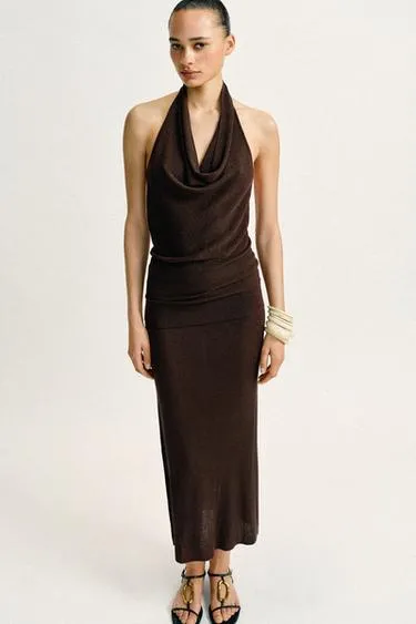 Топ халтер в рубчик с блестящей нитью