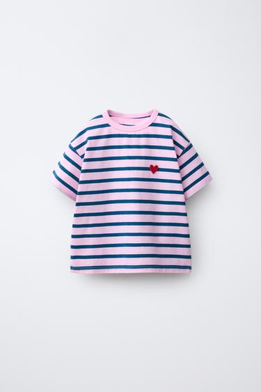 Zara Футболка в полоску с вышитым сердцем