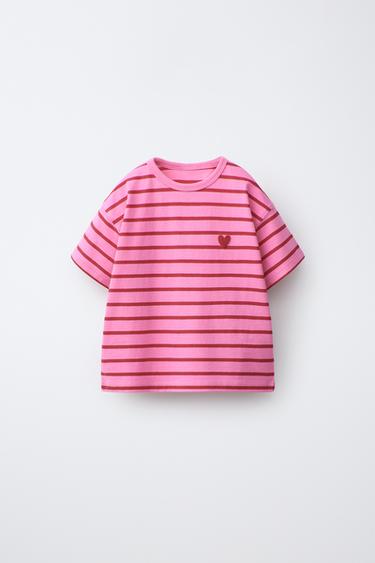 Zara Футболка в полоску с вышитым сердцем