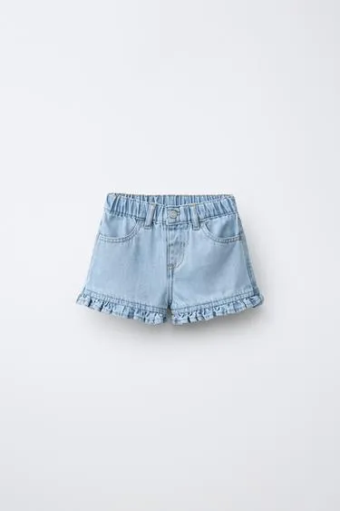 Джинсовые шорты с воланами- Заказать в России