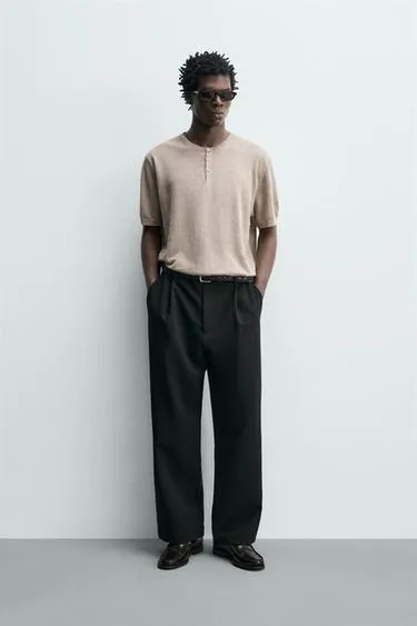 Футболка с воротником на пуговицах из 100% льна