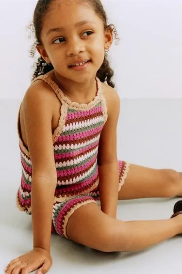 Шорты-бермуды из кружева кроше в полоску- Заказать в России