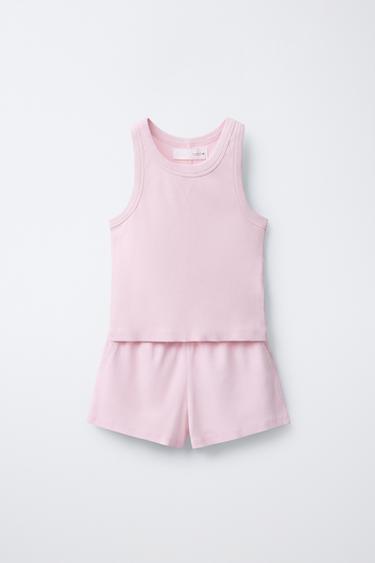 Zara Комплект из футболки-борцовки и шортов в рубчик с эффектом потертости
