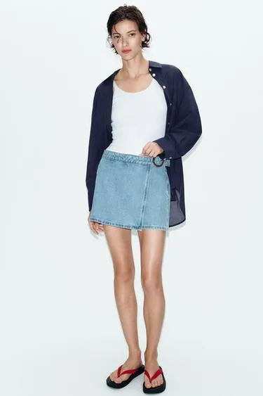 Джинсовые юбка-шорты Z1975 с пряжкой