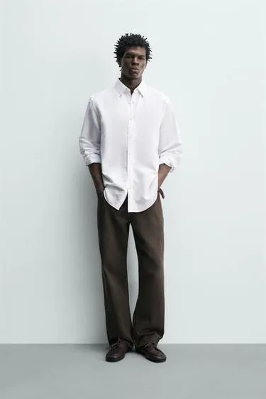 Рубашка Regular Fit из хлопка и льна