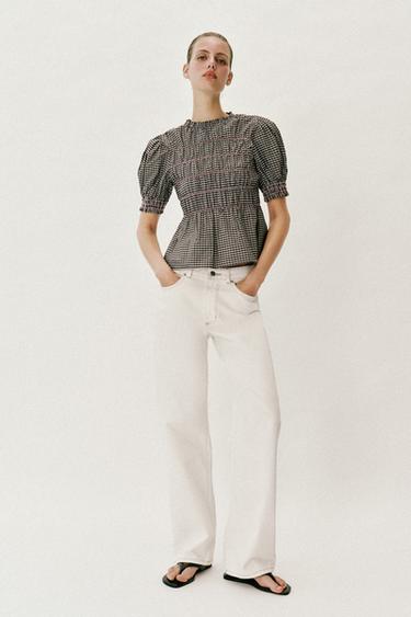 Zara Рубашка в клетку со структурой «соты» купить с доставкой.