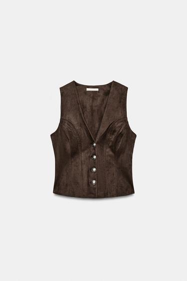 Zara Жилет из искусственной замши на пуговицах