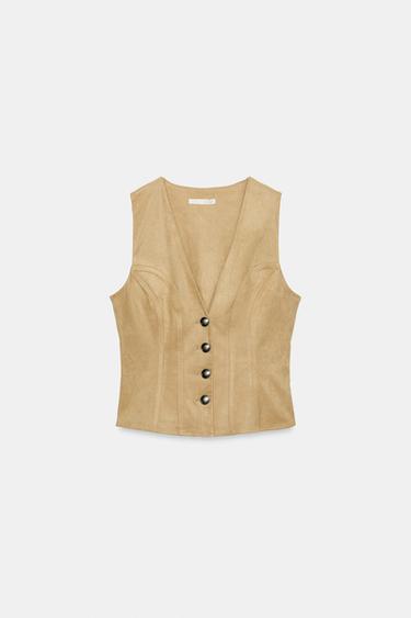 Zara Жилет из искусственной замши на пуговицах