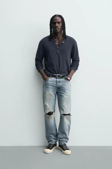 Джинсы Regular Fit винтаж с разрезами